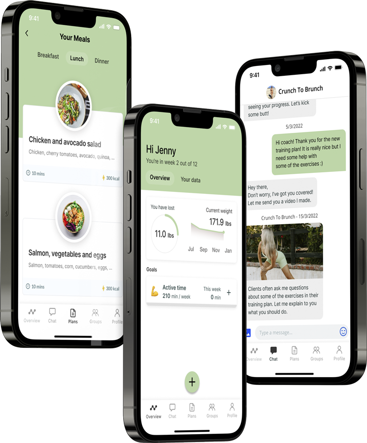 A mockup of the coaching app showcasing the features.